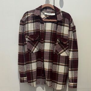 Iro Burgundy and Cream Plaid Shirt
